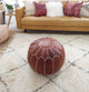 Leather Moroccan Pouf - Dark Tan