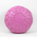 LEATHER MOROCCAN POUF, OTTOMAN, FOOTSTOOL - FUSHIA