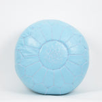 LEATHER MOROCCAN POUF, OTTOMAN, FOOTSTOOL - SKY BLUE