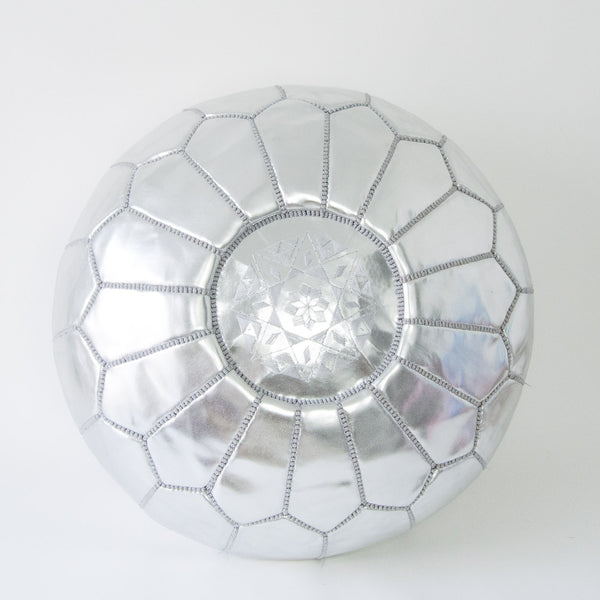 Moroccan Pouf Pouffe Silver Front main