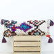 29" x 11" Vintage Moroccan Cushion with pom poms - Lumbar Boucherouite Pillow cover